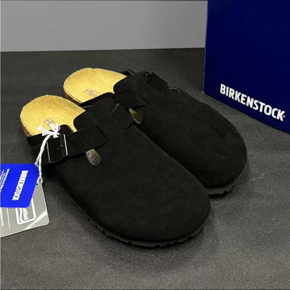 Women's Black Suede Birkenstock Boston Shoes - Narrow Fit. Sz 40 New in box!